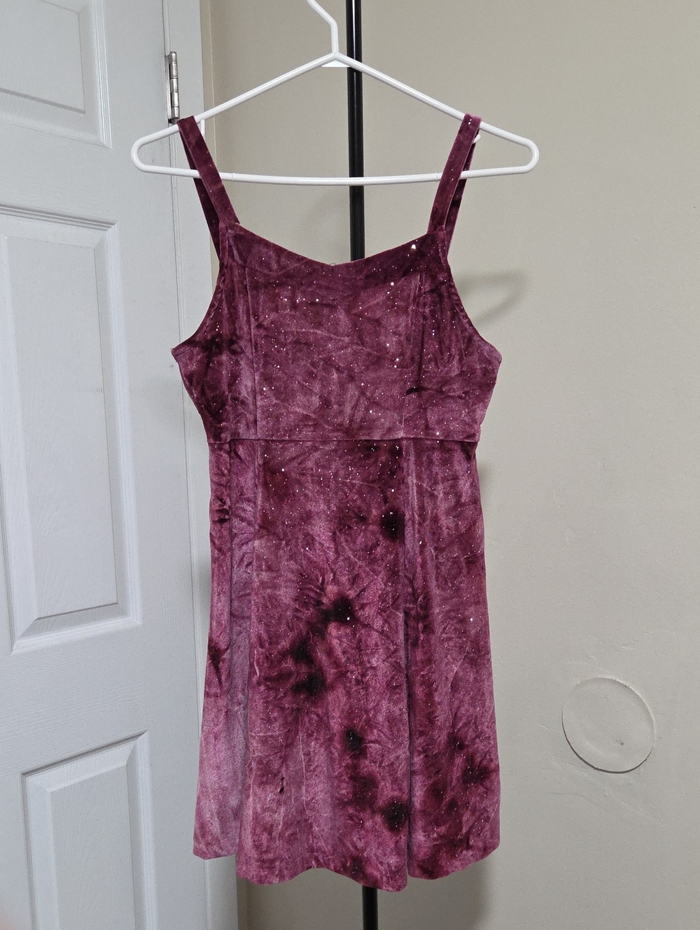 Justice Velvet Tie-Dye Spaghetti Strap Dress in Burgundy